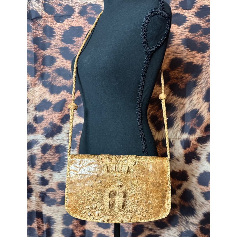 Vintage Light Tan Natural 1960's Hornback Alligator Skin Cross Body Shoulder Bag - Picture 2 of 8
